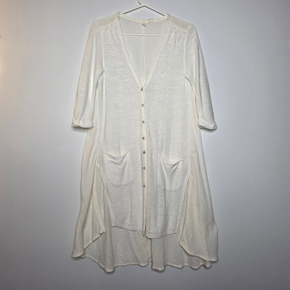 Anthropologie Moth Longline Lagenlook Cream/beige button front sideslit cardigan
